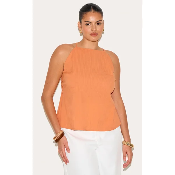 Plus Orange Textured Boatneck Tie Back Top