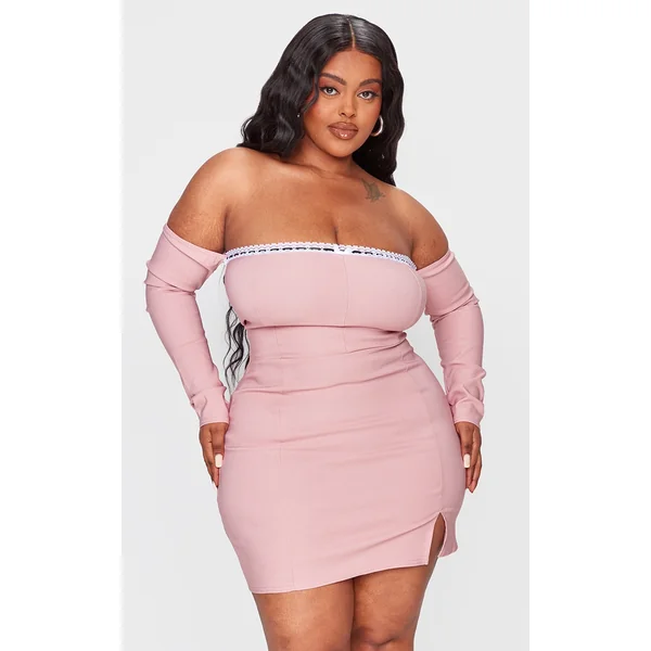 Plus Pink Bardot Corset Detail Bodycon Dress