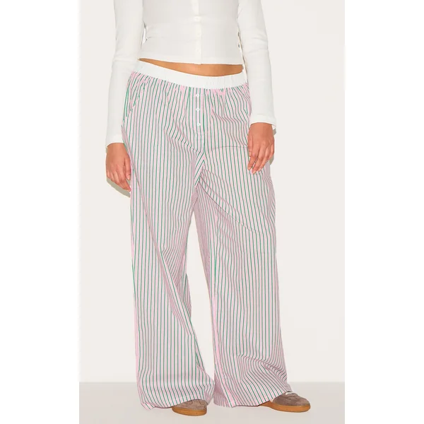 Plus Pink Pinstripe Cotton Poplin Contrast Waistband Pant