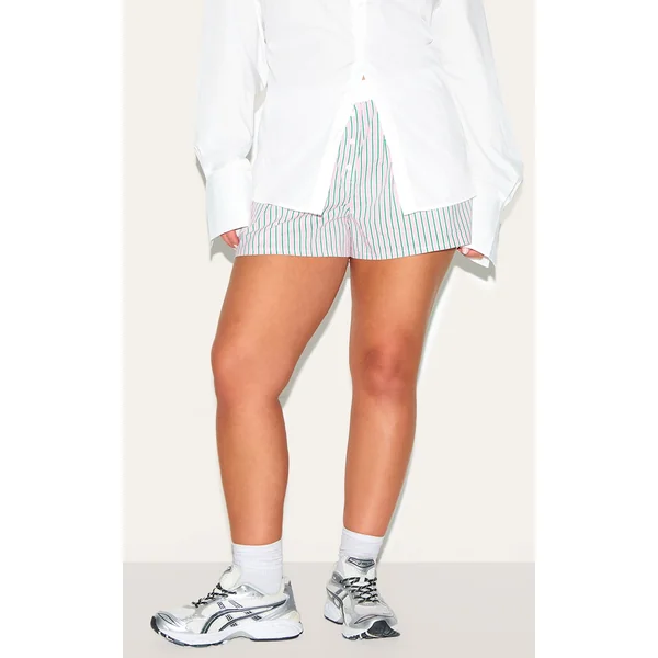 Plus Pink Pinstripe Cotton Poplin Contrast Waistband Short