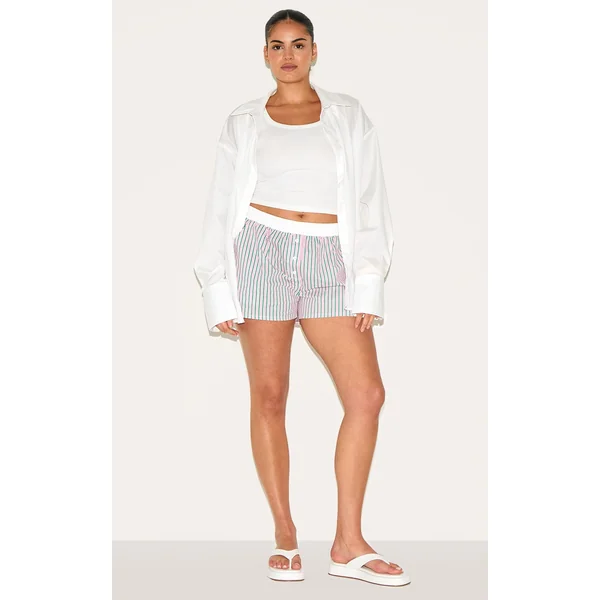 Plus Pink Pinstripe Cotton Poplin Contrast Waistband Shorts