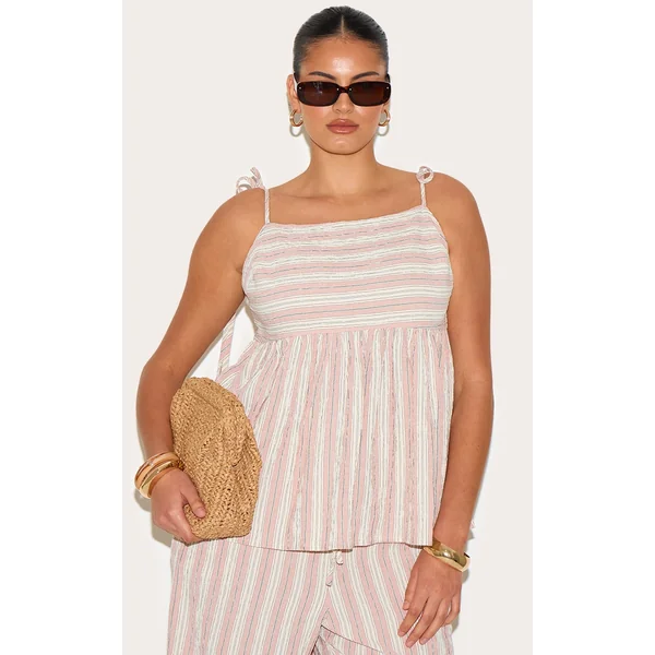 Plus Pink Woven Textured Striped Floaty Top