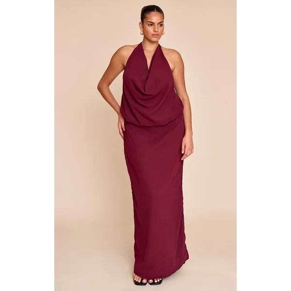 Plus Plum Chiffon Cowl Neck Maxi Dress