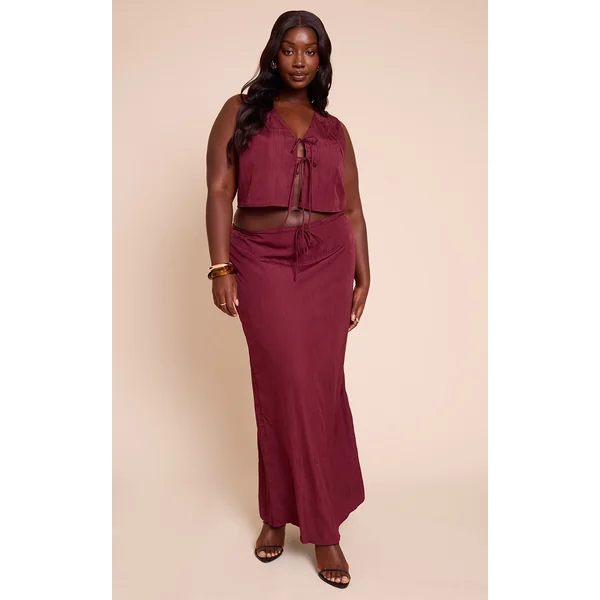 Plus Plum Textured Tie Waist Detail Maxi Skirt