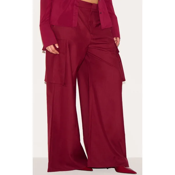 Plus Plum Woven Pocket Detail Straight Leg Pants