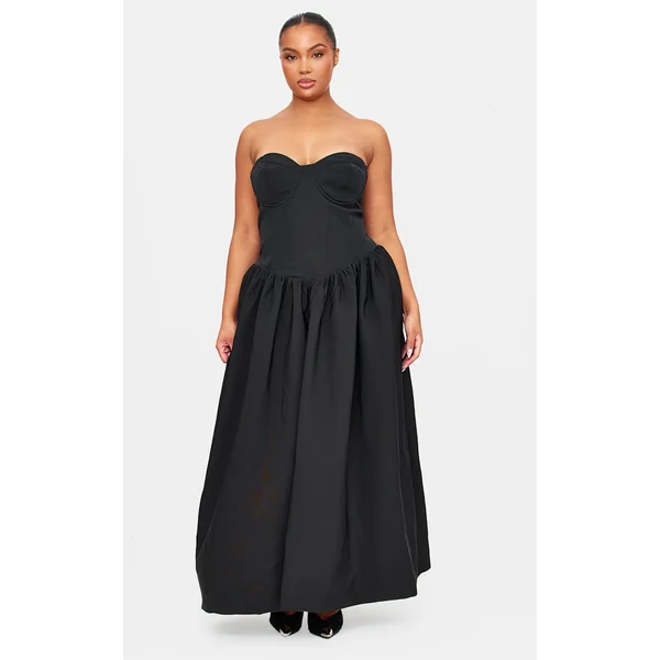 Plus Premium Black Underwired Corset Maxi Dress