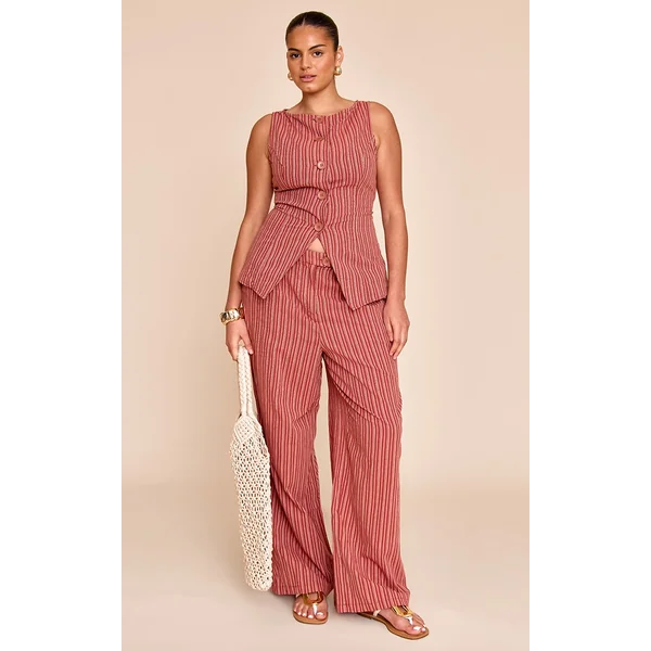 Plus Red Stripe Linen Look Wide Leg Pants