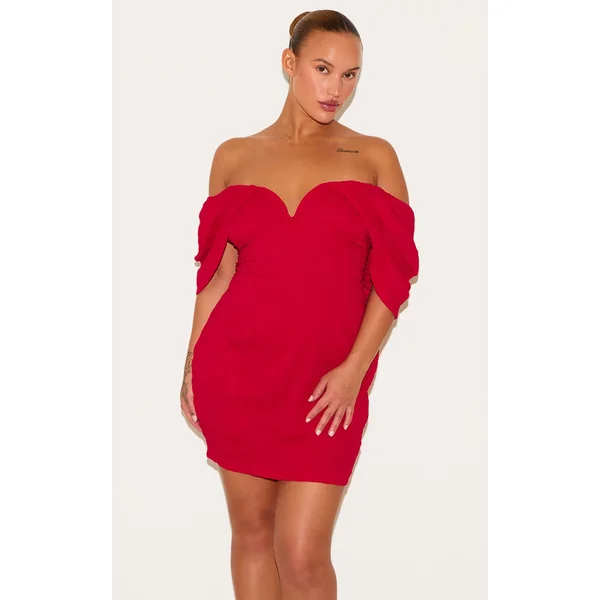 Plus Red Textured V Bar Bodycon Dress