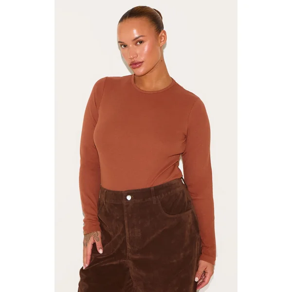 Plus Rust Basic Rib Long Sleeve Bodysuit