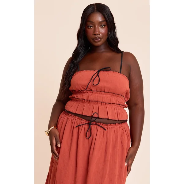 Plus Rust Cheesecloth Cami Contrast Top