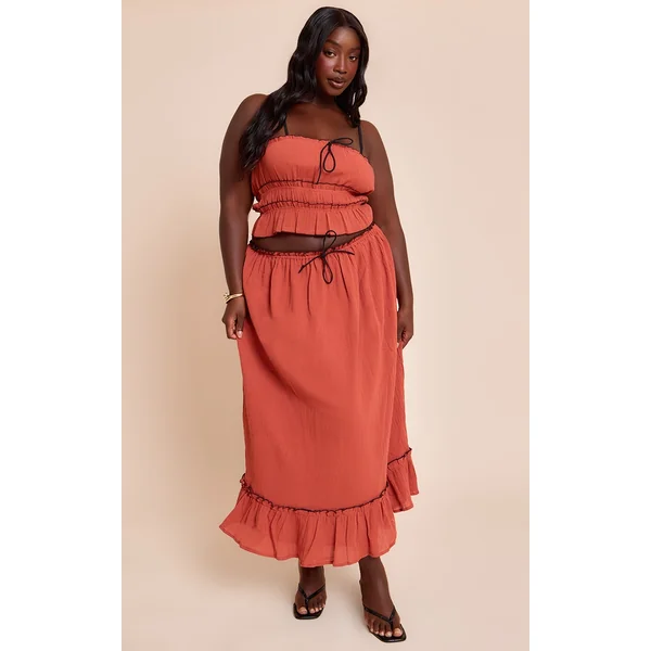 Plus Rust Cheesecloth Maxi Contrast Skirt