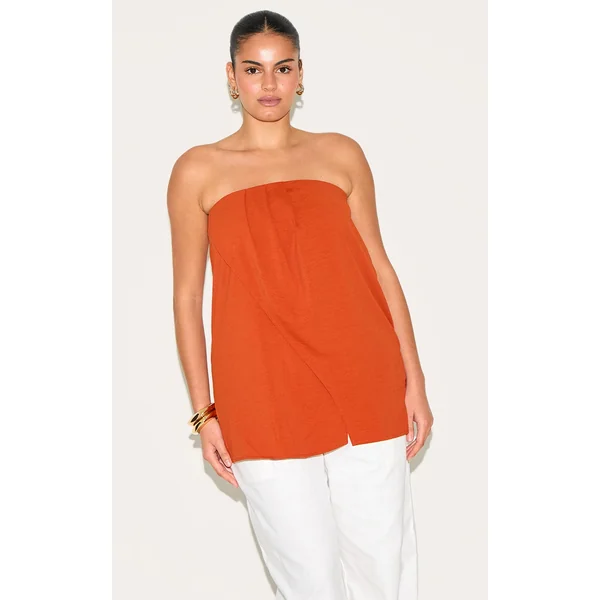 Plus Rust Floaty Woven Split Hem Bandeau Long Top