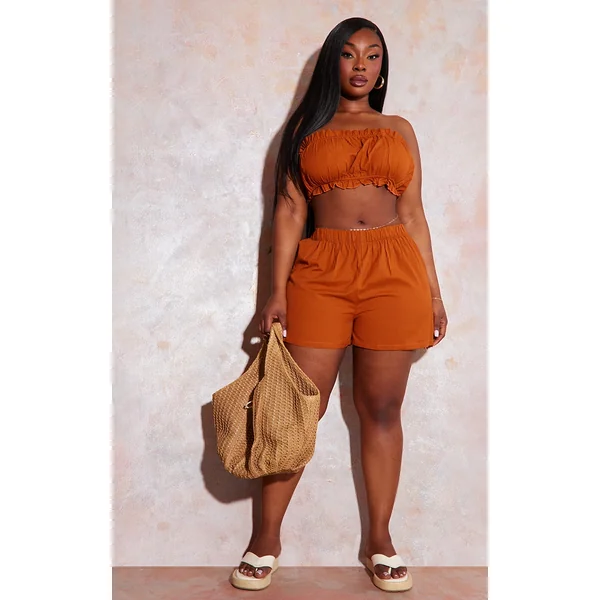 Plus Rust Textured Floaty Shorts