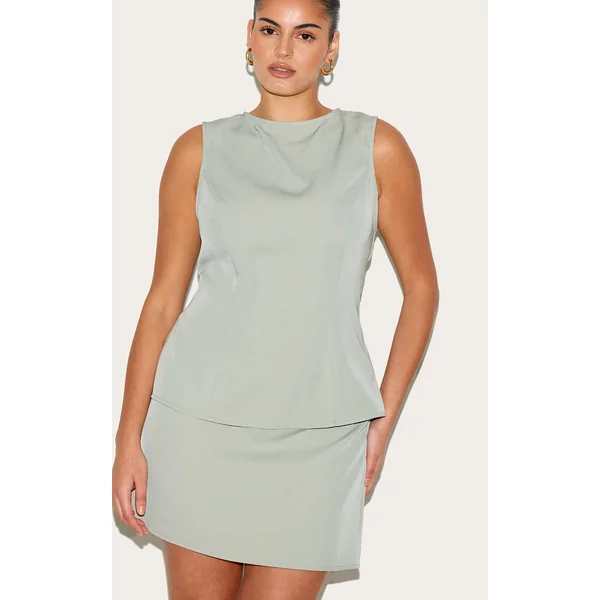 Plus Sage Khaki Woven Mid Rise Mini Skirt