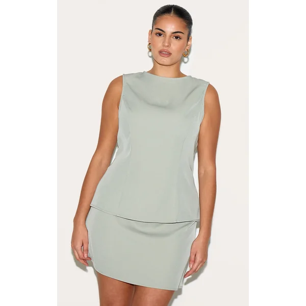 Plus Sage Khaki Woven Sleeveless Long Top