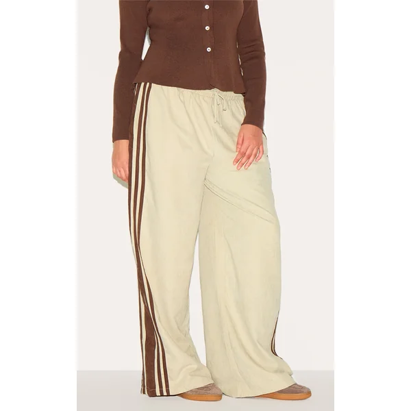 Plus Sage Peachskin Contrast Stripe Wide Leg Pants