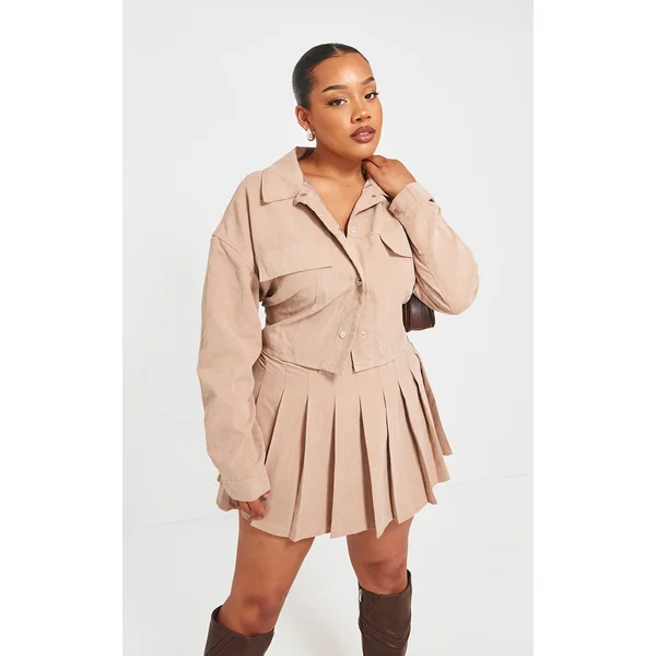 Plus Sand Cropped Cargo Pocket Shirt