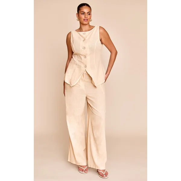 Plus Sand Stripe Linen Look Wide Leg Pants