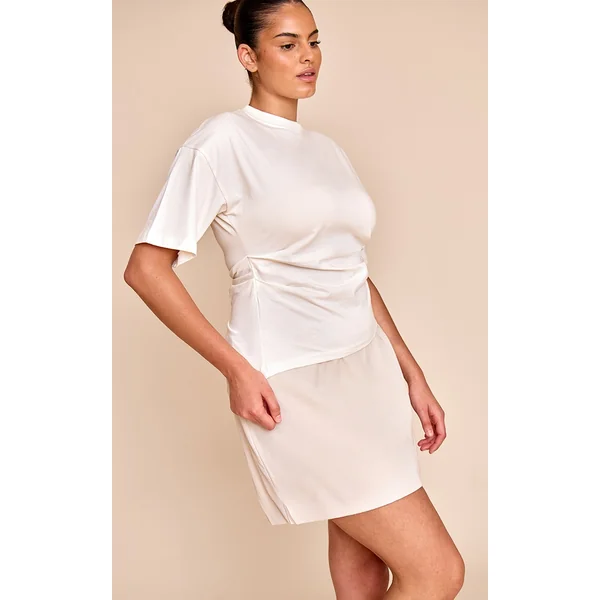 Plus Sand Woven A Line Mini Skirt