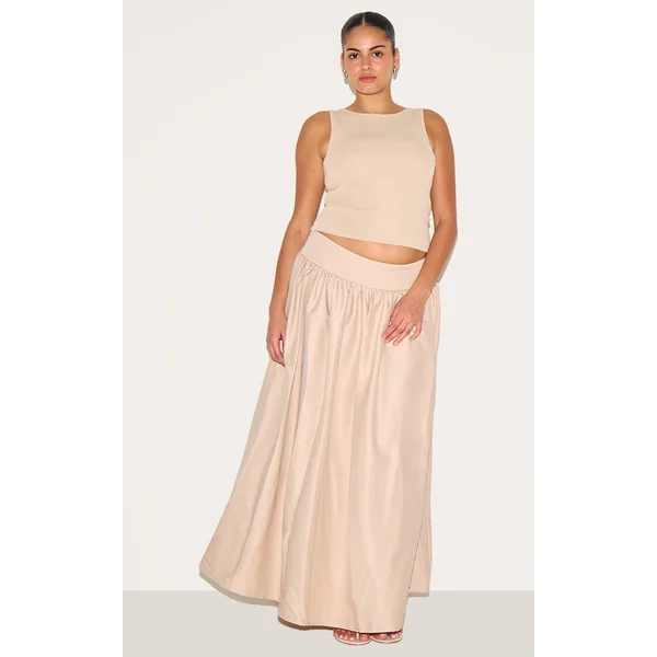 Plus Sand Woven Drop Waist Rib Panel Maxi Skirt