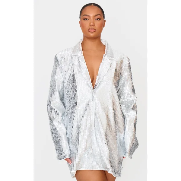 Plus Silver Diamante Blazer Dress
