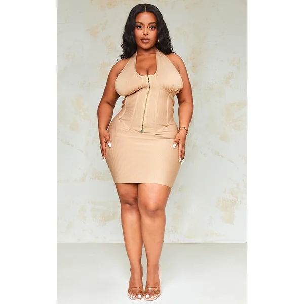 Plus Stone Bandage Plunge Corset Bodycon Dress
