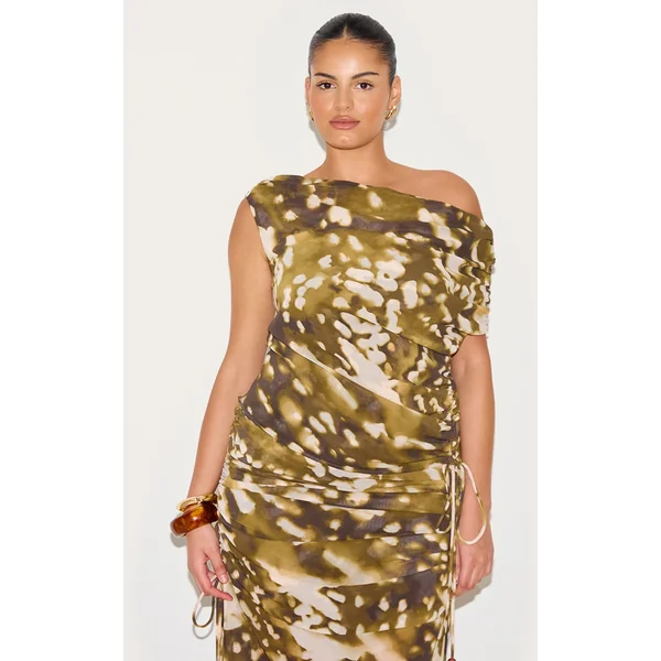 Plus Stone Blurred Abstract Printed Chiffon Cowl Bead Detail Sleeveless Top