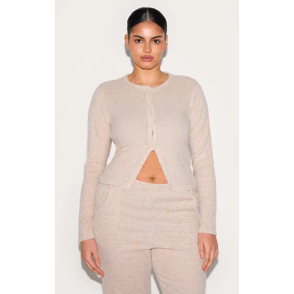 Plus Stone Brushed Rib Button Up Top