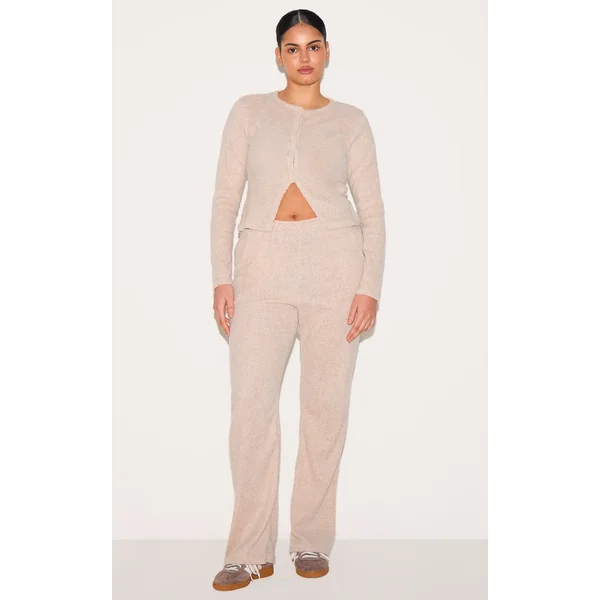 Plus Stone Brushed Rib Wide Leg Pants