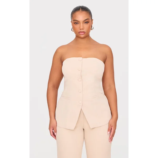 Plus Stone Button Up Bandeau Vest