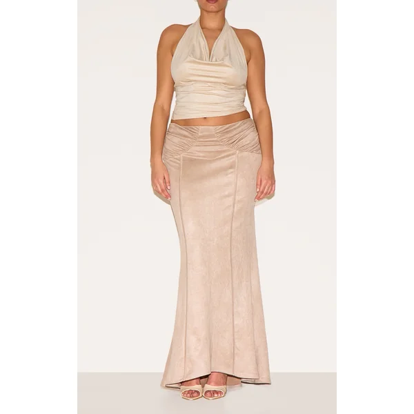 Plus Stone Faux Suede Ruching Waist Detail Maxi Skirt
