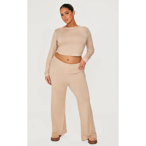 Plus Stone Fold Over Soft Touch Flared Pants