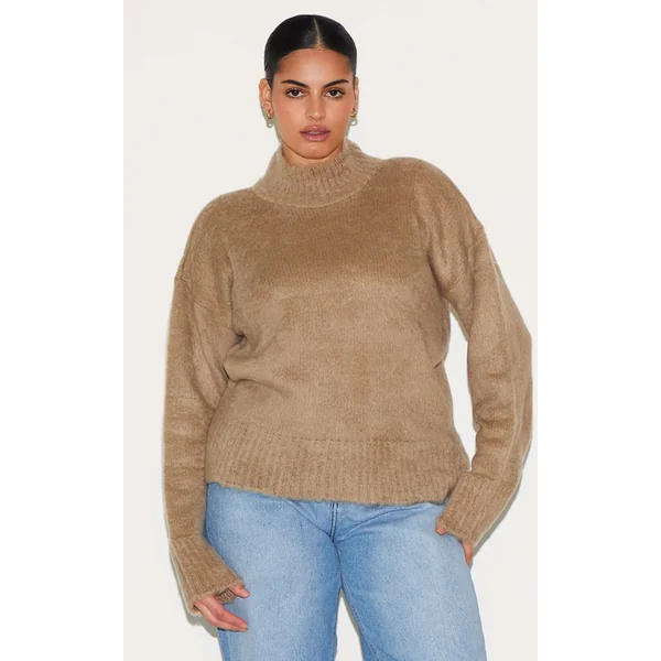 Plus Stone High Neck Eyelash Knit Sweater