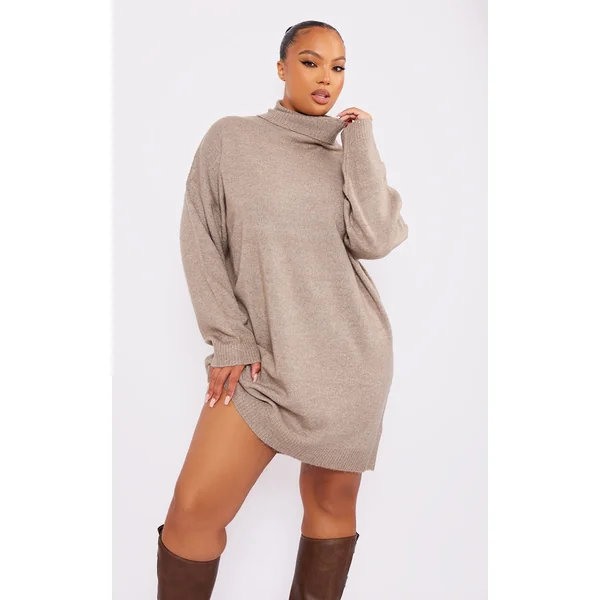 Plus Stone Knitted Slouchy Sweater Dress