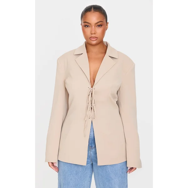 Plus Stone Lace Up Tie Front Blazer