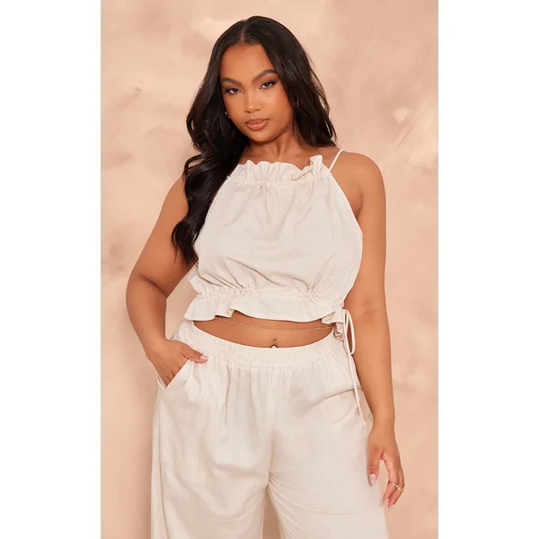Plus Stone Marl Textured Drawstring Racer Crop Top