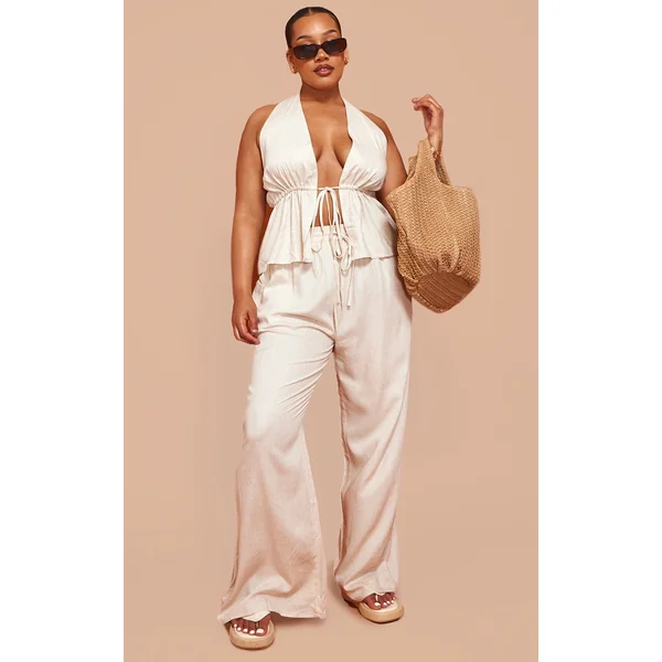 Plus Stone Marl Textured Drawstring Wide Leg Pants