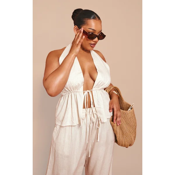 Plus Stone Marl Textured Tie Waist Longline Top