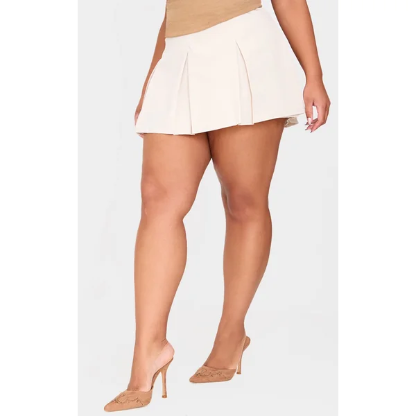 Plus Stone Mid Waist Tailored Woven Box Pleat Skater Skort