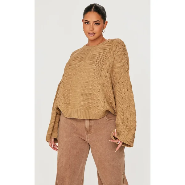 Plus Stone Oversized Cable Knit Sweater