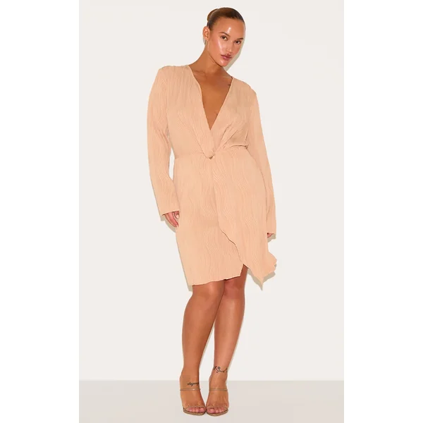 Plus Stone Plisse Wrap Front Dress