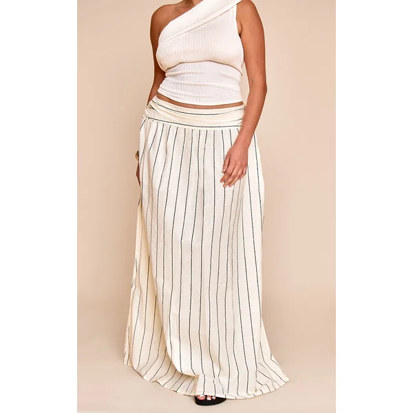 Plus Stone Stripe Cotton Ruched Waist Maxi Skirt