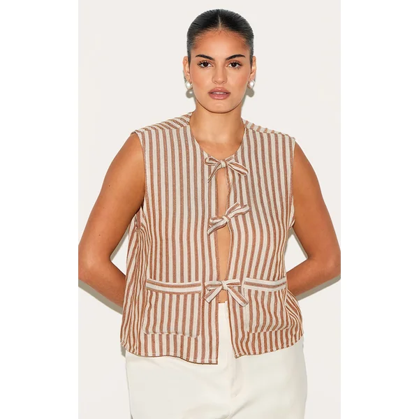 Plus Stone Stripe Tie Front Vest