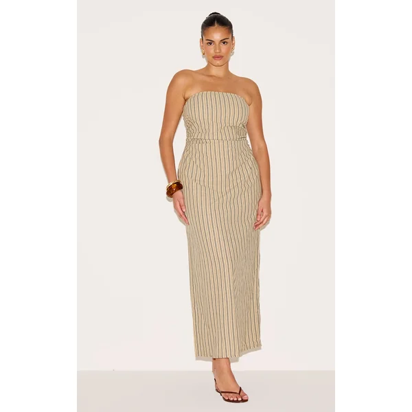 Plus Stone Striped Bandeau Ruched Shift Dress