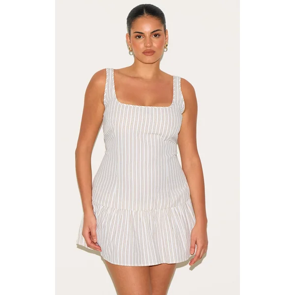 Plus Stone Striped Sleeveless Scoop Neck Shift Dress