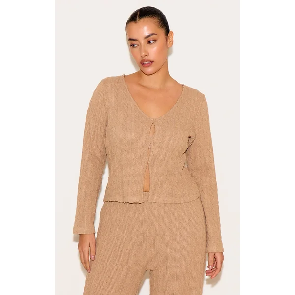 Plus Stone Textured Long Sleeve Top