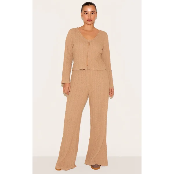 Plus Stone Wide Leg Textured Pant