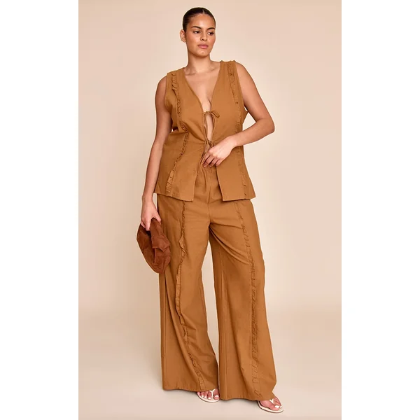 Plus Tan Wide Leg Drawstring Pants