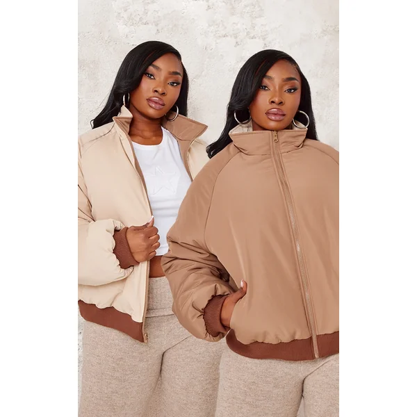 Plus Taupe And Sand Reversible Bomber Puffer