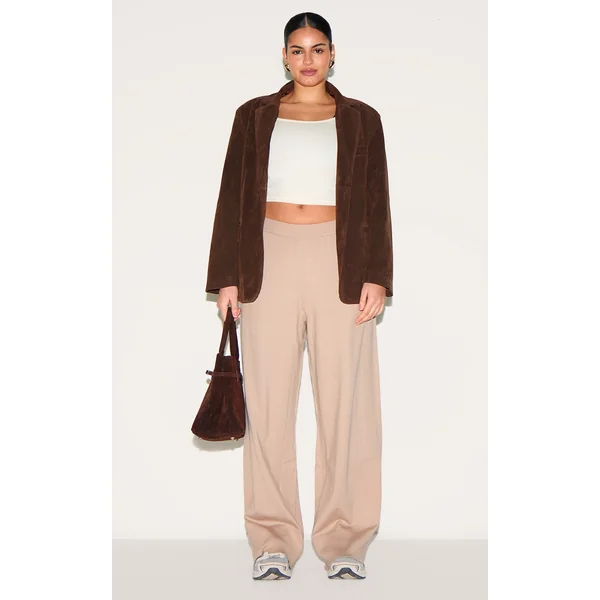 Plus Taupe Basic Knit Wide Leg Pants